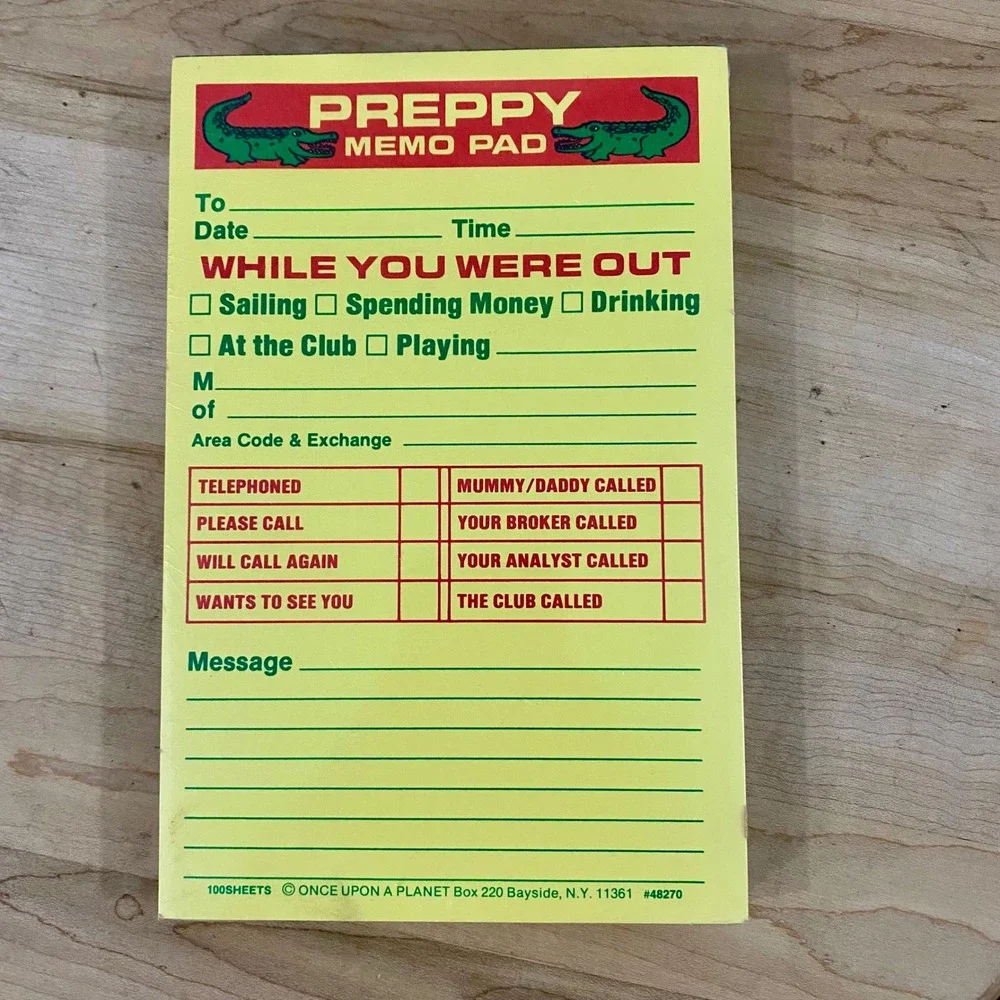 Once Upon A Planet Preppy Memo Pad Women OS Yellow Vintage 80s Gag Gift Novelty